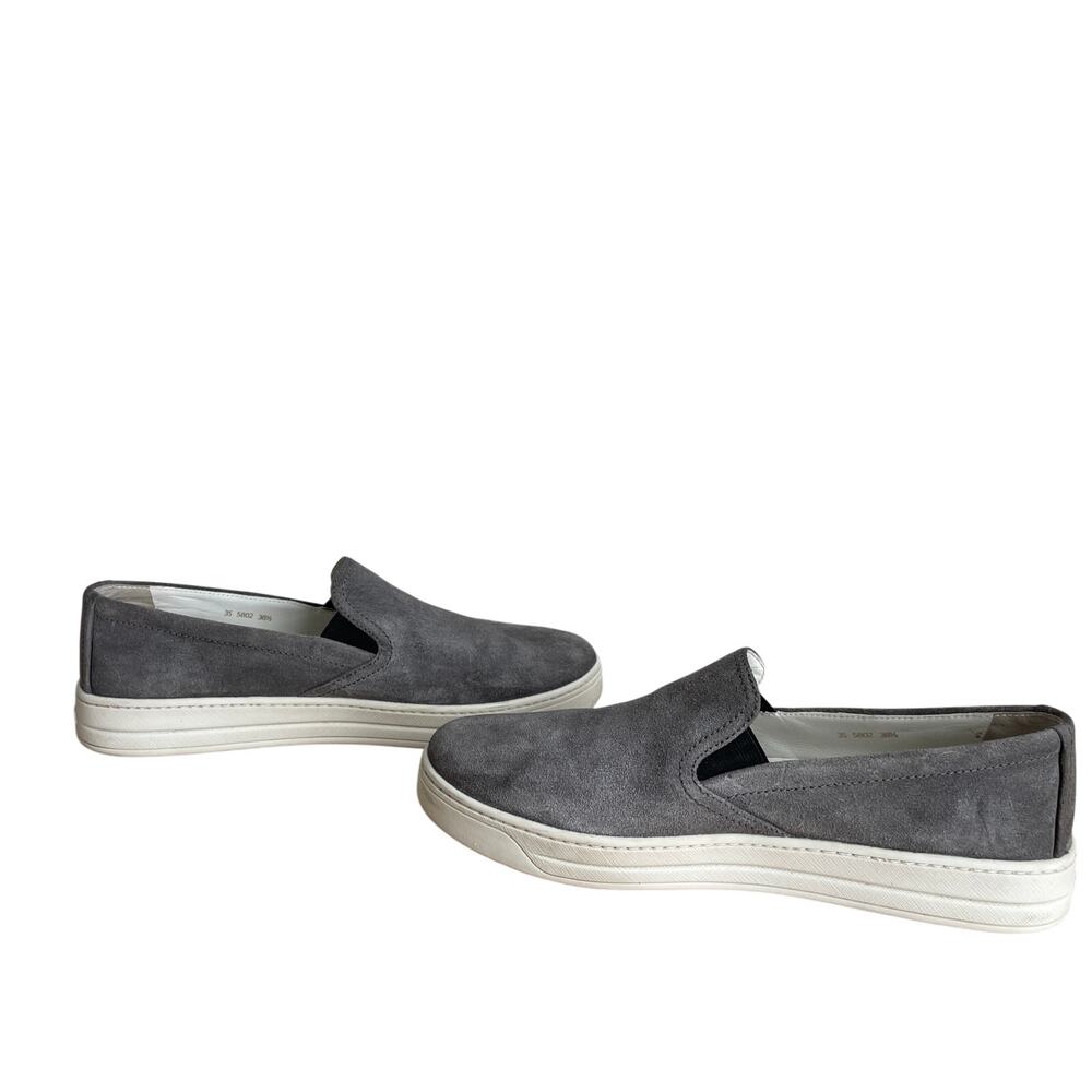 Prada Gray Suede Slip On Sneakers Womens 7 Leather Lined - Picture 13 of 15